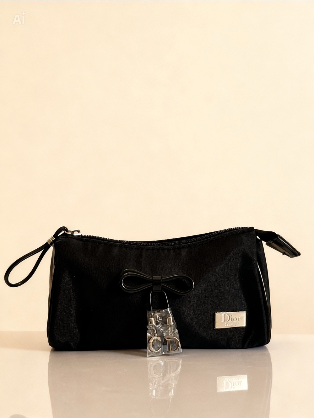 Dior Black Cosmetic Pouch with Bow Accent